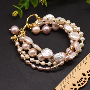 Baroque natural freshwater pearl multi-layer bracelet with vintage gold clasp