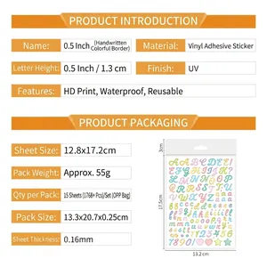 Detailed size specifications for 0.5-inch waterproof vinyl alphabet and number stickers