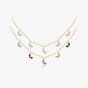 Dainty 925 Sterling Silver Leaf Pendant Necklace For Women 18K Gold Plated Colored Zirconia Marquise Stone Fashion Jewelry Gift