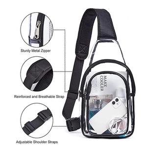 Clear PVC crossbody bag with sturdy metal zipper and adjustable breathable shoulder strap