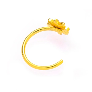 Golden 316L stainless steel nose ring with opal flower design on white background