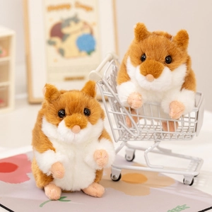 Cute lifelike standing hamster plush doll made of soft brown and white faux fur