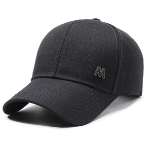 Classic dark grey six-panel baseball cap with curved brim and metallic M letter logo