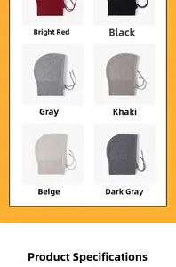 Detailed grid showing knitted wool ear-protection hats in red, black, grey, and beige