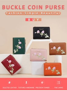 Selection of six colorful floral embroidered wallets with secure buckle and zipper closure