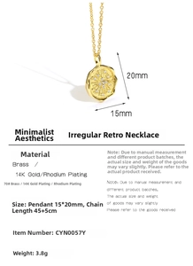 Macro detail of gold coin pendant with starburst texture and small zircon setting