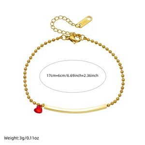Gold-plated stainless steel chain bracelet with a vibrant red heart pendant for women