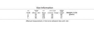 Size chart showing shoulder, bust, sleeve, and length measurements for women's suede jacket