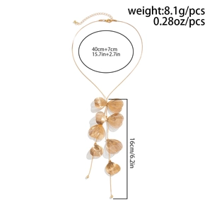 Detailed view of golden ginkgo leaf tassel necklace with 40cm chain and 16cm pendant