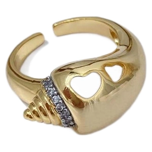Classic 18K gold plated ring with hollow heart design and micro-inlaid rhinestones