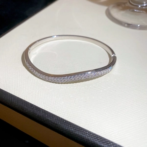 Detailed macro view of silver 18k plated bangle with double-row micro-set cubic zirconia