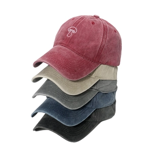 Vintage Baseball-Caps aus gewaschener Baumwolle mit Pilzstickerei in fünf Farben