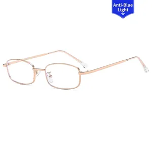 Retro small metal frame glasses in rose gold with anti-blue light clear lenses