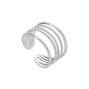 Vue détaillée d'une bague multicouche en acier titane argenté à texture perlée