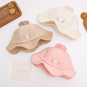 Cute baby sun hats with rabbit ears and petal brim in pink, beige and apricot colors