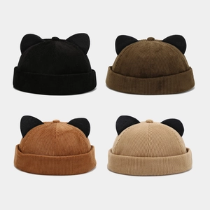 Cat Ear Corduroy Docker Hat Brimless Retro Japanese Style Miki Hat Skullcap For Women Men Streetwear