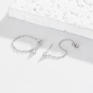 Elegant S925 sterling silver chain stud earrings featuring a sparkling zircon stone