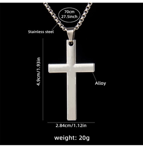 Detailed size specifications for silver cross pendant and stainless steel chain necklace