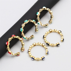 Colorful evil eye open rings with zircon inlay and enamel in five vibrant colors