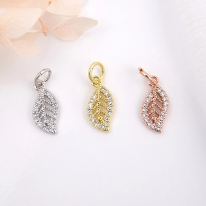 Mini Leaf Pendant Copper Micro Paved Cubic Zirconia For DIY Jewelry Making Bracelet Necklace Earring