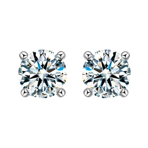 S925 sterling silver moissanite stud earrings with classic four-prong round cut diamonds