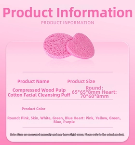 Detail view of heart and round compressed cellulose sponges with size measurements
