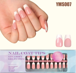 Detailed French soft gel press-on nail kit with pink base and white tips packaging