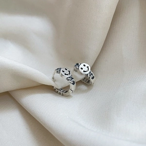 Vintage 925 silver smiley face earrings with twisted Cuban chain texture details