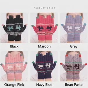 Winter thermal touch screen knit gloves with reindeer patterns in six assorted colors