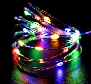 Close-up of battery operated multi-color fairy lights for Christmas tree decoration