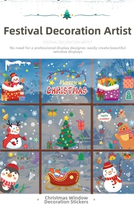 Detailed Christmas window decals featuring snowman and Santa Claus for festive glass decoration