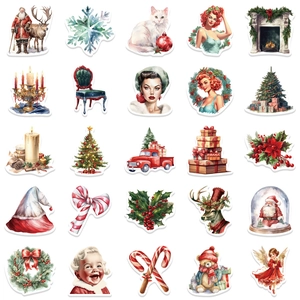 50pcs vintage Christmas stickers set with Santa and reindeer for DIY holiday decoration
