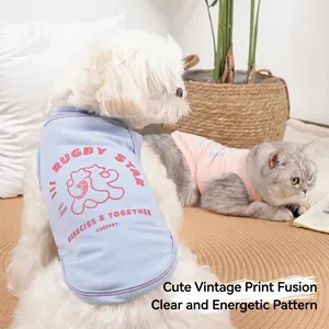 Cotton Pet Vest Summer Dog Clothes Breathable Sleeveless Shirt Rugby Star Print For Small Medium Dogs Cats