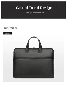 Front view of black waterproof laptop briefcase with durable handles and metal zippers