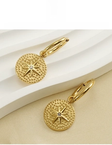 Detailed macro view of 18K gold plated starburst earrings with sparkling zircon