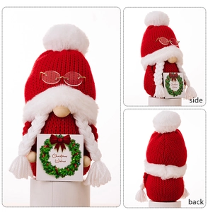 Detailed views of the Christmas gnome figurine featuring a red knit hat and braids