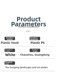 Detailed specifications for white PS plastic plate hangers used for art display