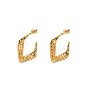 Boucles d'oreilles carrées en C torsadées dorées en acier inoxydable poli style 18K