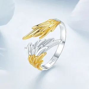 Original S925 sterling silver feather ring with 14K gold plated two-tone open design