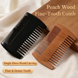 Double Sided Hair Comb Natural Peach Wood Fine And Coarse Teeth Portable Beard Styling Tool For Men And Women