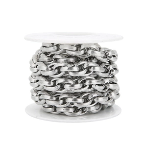 Silver stainless steel twist chain on white roll for DIY jewelry and hip hop accessories