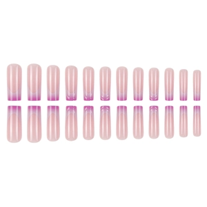 Pink and purple gradient French ballerina press-on nails with 24 pieces on white background