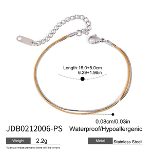 Detail view of two-tone stainless steel snake chain bracelet showing precise measurements