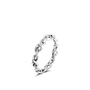 S925 sterling silver infinity ring with irregular chain design for women shown on white background