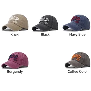 Vintage washed cotton baseball caps with AEZQ embroidery in five assorted colors