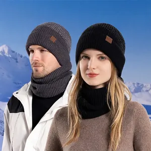 Bonnet En Tricot D'Hiver Et Cache-Cou Acrylique Doublé En Peluche Accessoires Thermiques Extérieurs Pour Hommes