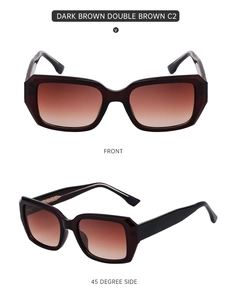 Front and 45-degree side view of dark brown square sunglasses with gradient lenses