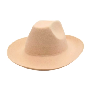 Cappello fedora classico in feltro di lana beige con tesa larga e design vintage