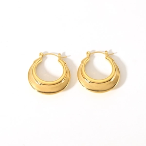 Detailed close-up of 18K gold plated heart-shaped C-style hoop earrings in polished finish