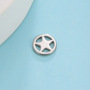 Polished silver stainless steel circular star pendant charm for jewelry making projects